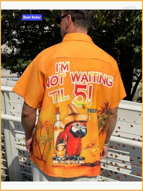 Men's Regular Fit Button Down Shirt Short Sleeve Polyester Tropical Party - Picture 5 of 6